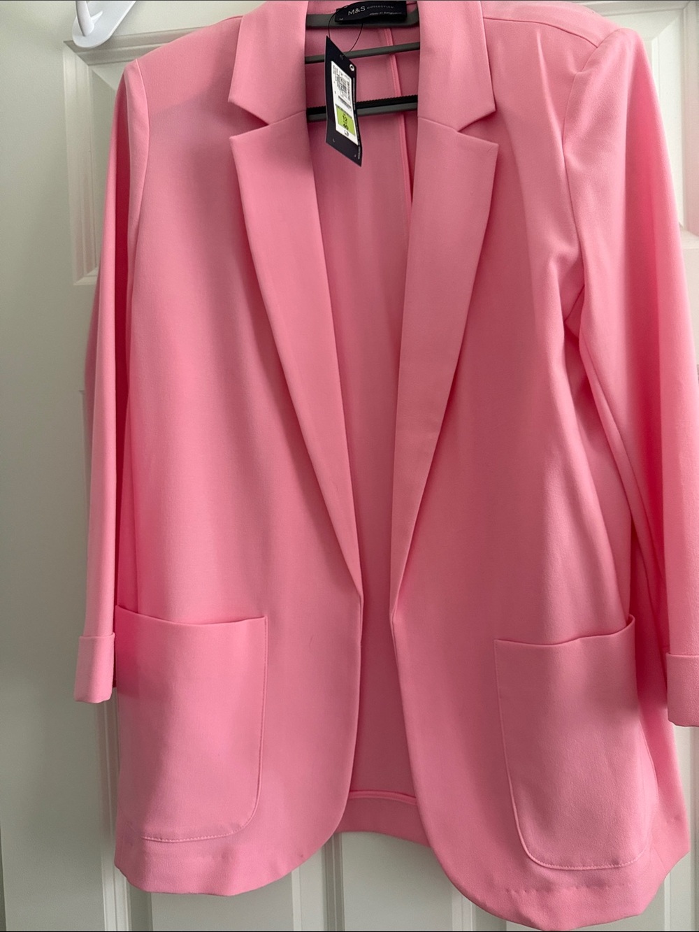 NWT Marks & Spencer Baby Pink Blazer Oversized Fit Classic Lapel .